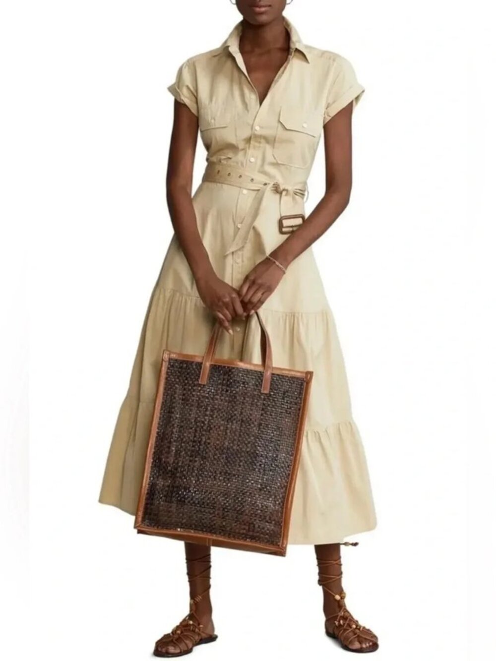Polo Ralph Lauren Belted Tiered Midi Shirt Dress